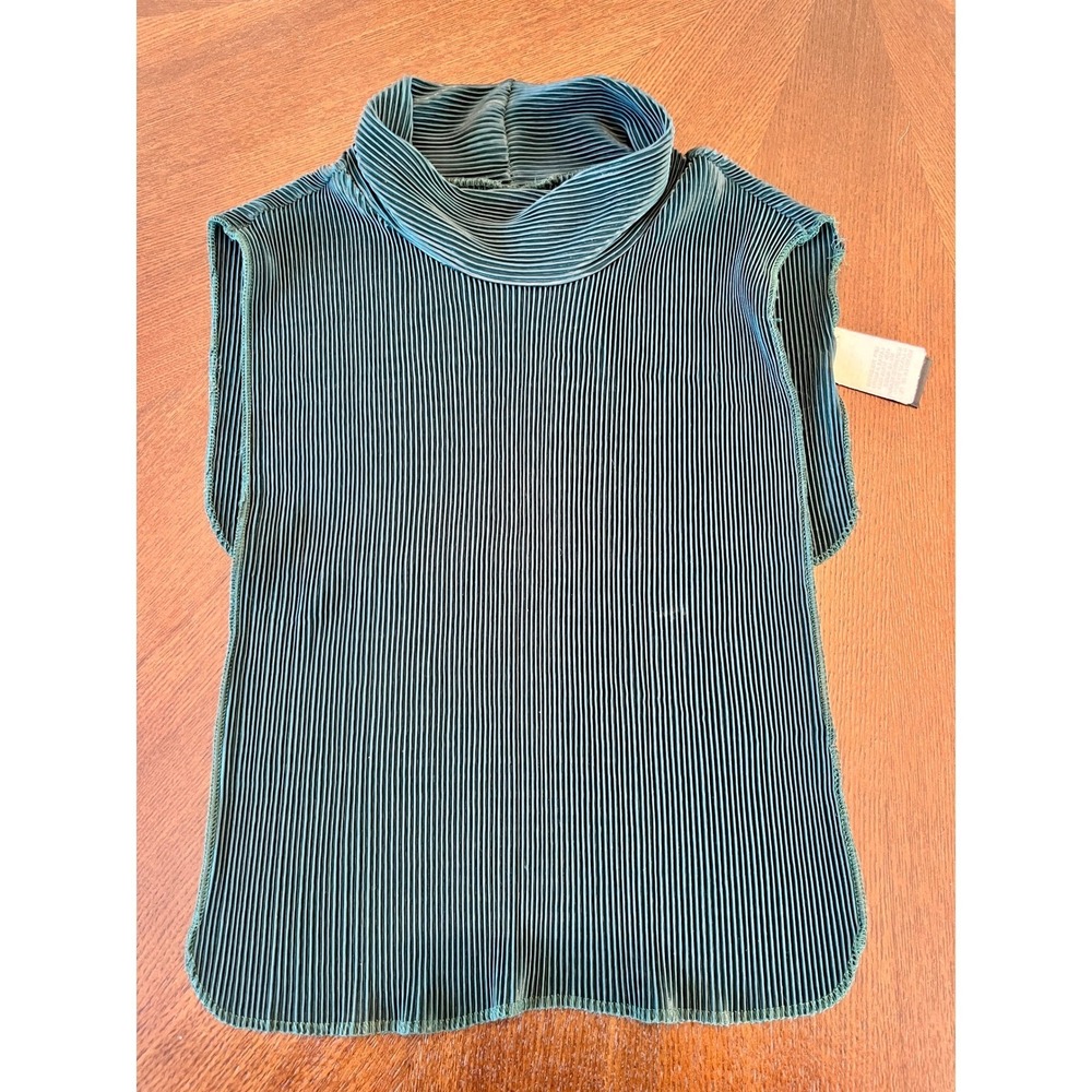 Vtg 70s A. Brod Pleated Dickey Turtleneck Made in USA Teal Green Plissé Insert